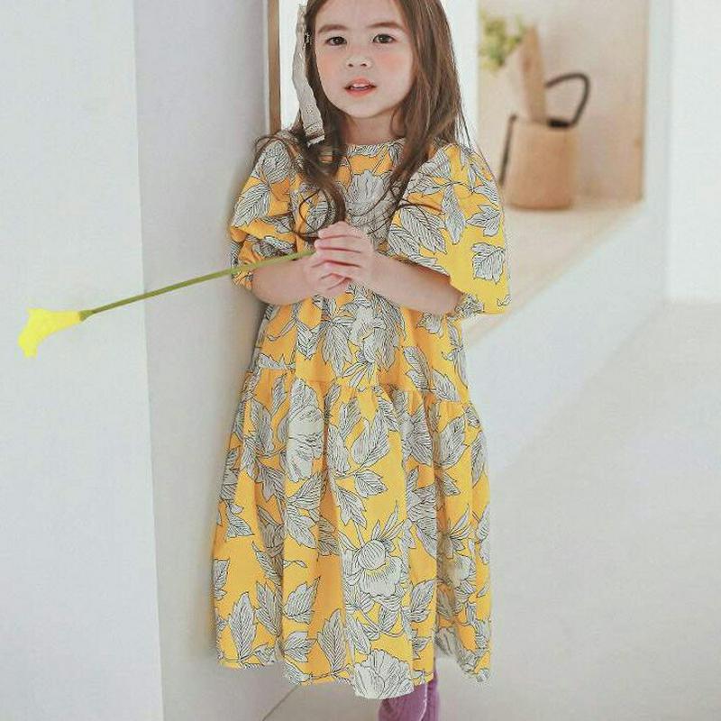 リーフパターンパフワンピース p001615 キッズ 【3~8才】【ops】【ワンピース フレアワンピース Aライン フレア 半袖 ハーフスリーブ ラウンドネック パンチング パターン 柄 お姫様 コットン100 子供 学生服 ジュニア服 ジュニア 春 夏】【KIDS】