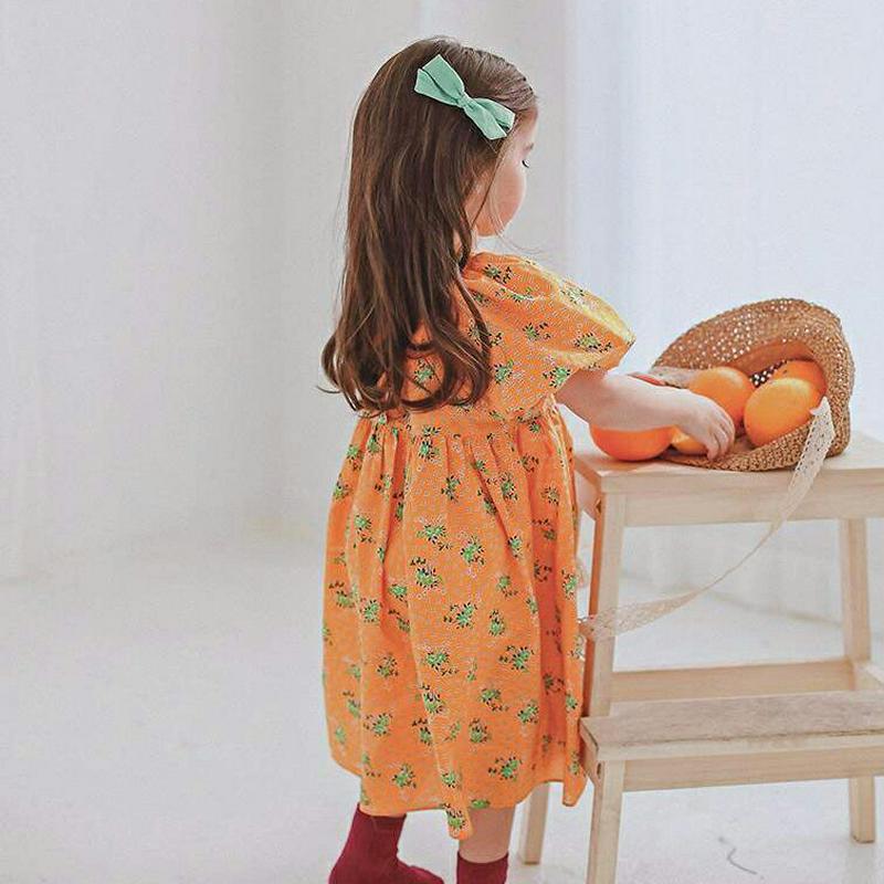 フラワーパフスリーブワンピース p001607 キッズ 【3~8才】【ops】【ワンピース フレアワンピース Aライン フレア 半袖 ハーフスリーブ ラウンドネック パンチング 花柄 お姫様 コットン100 子供 学生服 ジュニア服 ジュニア 春 夏】【KIDS】