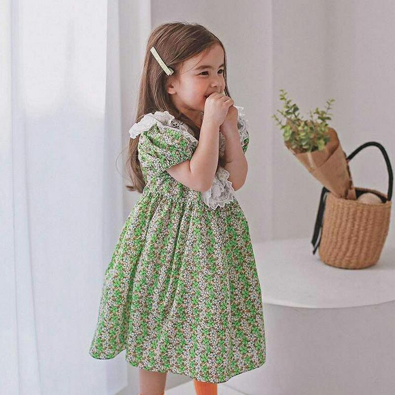 レースフリルフラワーワンピース p001620 キッズ 【3~8才】【ops】【韓国 ファッション ワンピース フレアワンピース