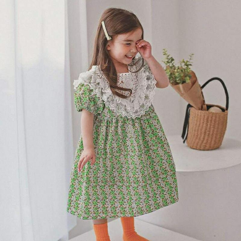 レースフリルフラワーワンピース p001620 キッズ 【3~8才】【ops】【韓国 ファッション ワンピース フレアワンピース