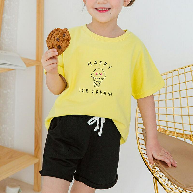 アイスクリームTシャツ&パンツSET(イエロー) p001805 キッズ 【3~8才】【SET】【韓国 ファッション セット T