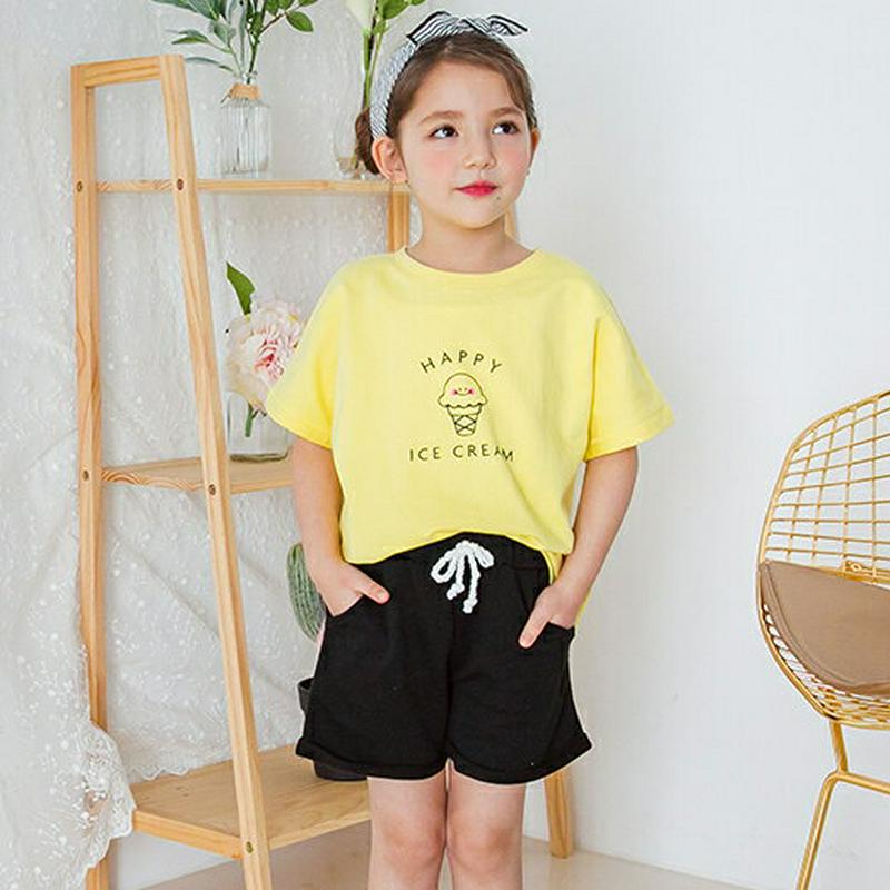 アイスクリームTシャツ&パンツSET(イエロー) p001805 キッズ 【3~8才】【SET】【韓国 ファッション セット T