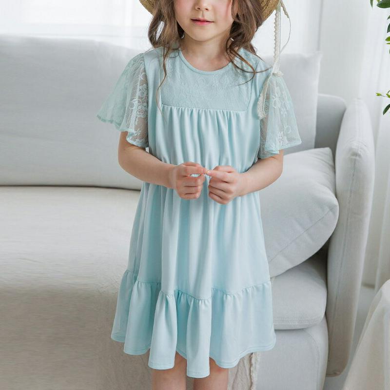 袖レースティアードワンピース(ミント) p001816 キッズ 【3~8才】【ops】【韓国 ファッション ワンピース フレアワ
