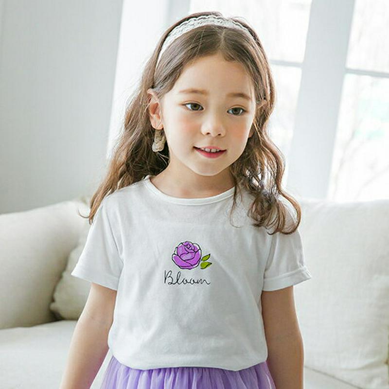 フラワープリント半袖Tシャツ p001833 キッズ 【3~8才】【tops】【韓国 ファッション トップス Tシャツ カットソ