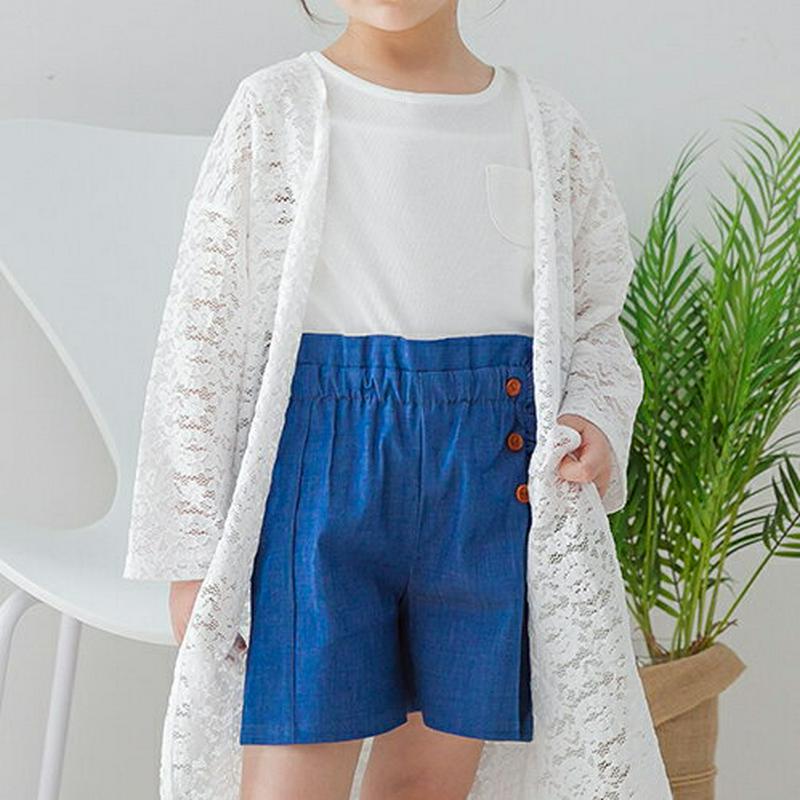 フリルボタンポイントパンツ p001838 キッズ 【3~8才】【pt】【韓国 ファッション ボトムス パンツ ハーフパンツ シ