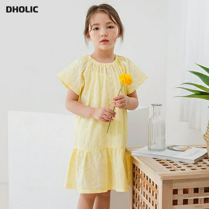 サークルパンチングワンピース(イエロー) p001823 キッズ 【3~8才】【ops】【韓国 ファッション ワンピース フレア