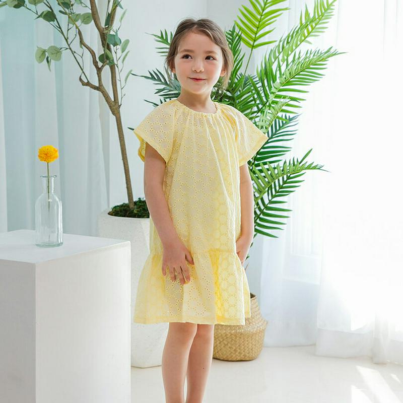 サークルパンチングワンピース(イエロー) p001823 キッズ 【3~8才】【ops】【韓国 ファッション ワンピース フレア
