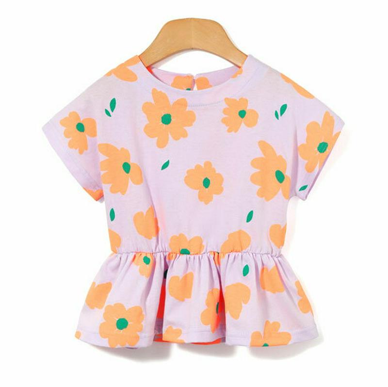 花柄フレアTシャツ&パンツSET・p002121 キッズ【3~8才】【set】【セットアップ setup トップス Tシャツ 半袖 フレア フレアトップス ハーフパンツ 半ズボン パンツ ズボン 花柄 フラワー 女の子 子供 こども 子供服 こども服】【KIDS】