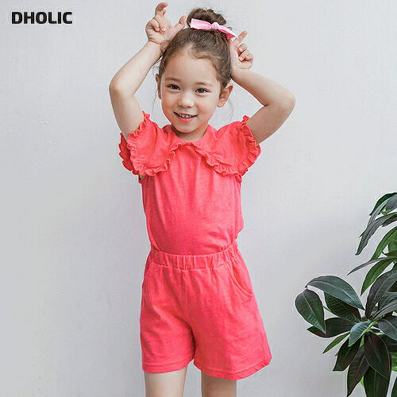 フリルワイドカラーTシャツ&パンツSET(ピンク) p001829 キッズ 【3~8才】【SET】【韓国 ファッション セットア