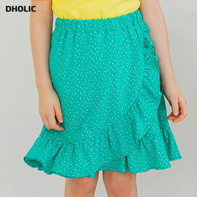 ドットフリルラインスカート(グリーン) p001818 キッズ 【3~8才】【sk】【韓国 ファッション ボトムス スカート ミ