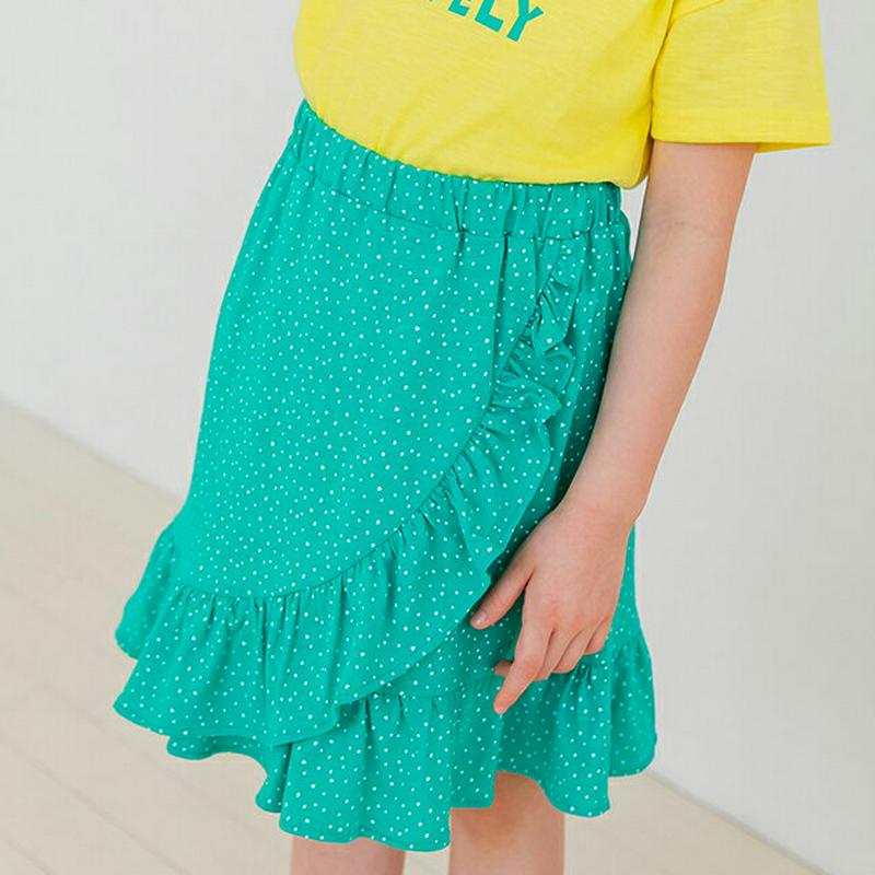 ドットフリルラインスカート(グリーン) p001818 キッズ 【3~8才】【sk】【韓国 ファッション ボトムス スカート ミ