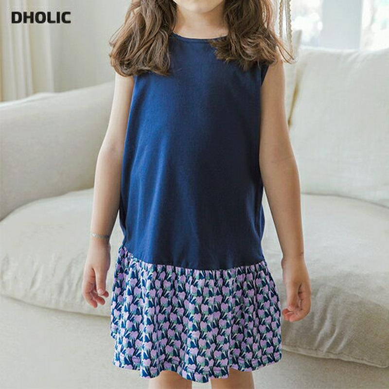 パターンコントラストワンピース p001817 キッズ 【3~8才】【ops】【韓国 ファッション ワンピース フレアワンピース