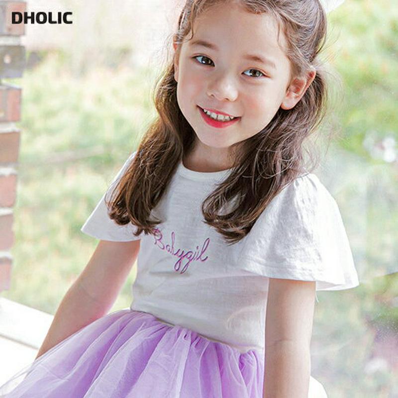 フレアスリーブレタリングTシャツ(ホワイト) p001828 キッズ 【3~8才】【tops】【韓国 ファッション トップス T
