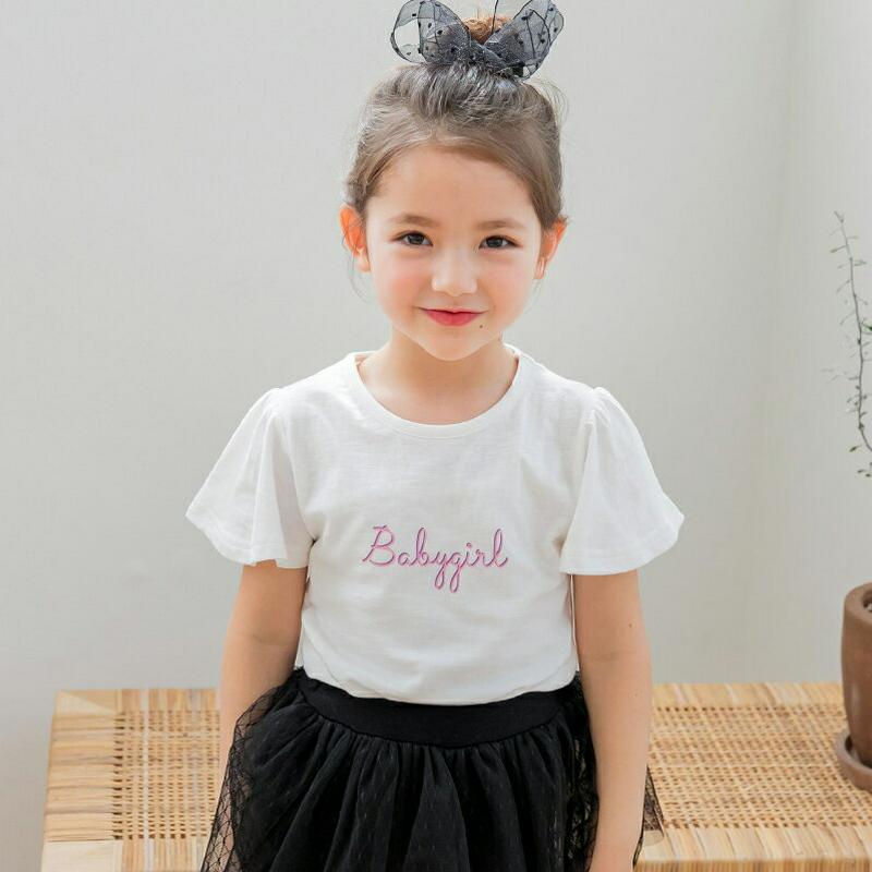 フレアスリーブレタリングTシャツ(ホワイト) p001828 キッズ 【3~8才】【tops】【韓国 ファッション トップス T