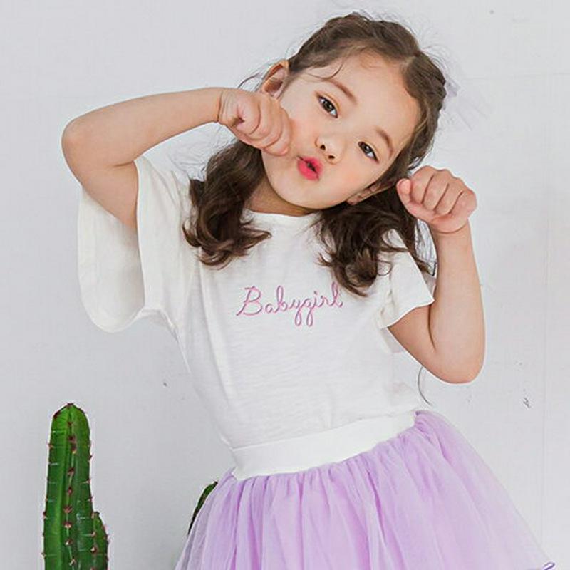 フレアスリーブレタリングTシャツ(ホワイト) p001828 キッズ 【3~8才】【tops】【韓国 ファッション トップス T
