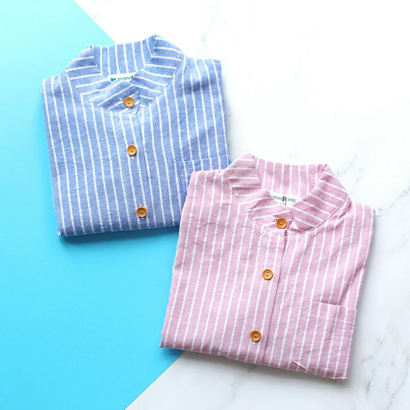 バンドカラーストライプシャツ p001857 キッズ 【3~8才】【bl】【韓国 ファッション トップス シャツ スタンドカラー
