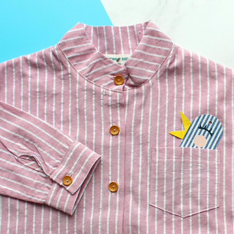 バンドカラーストライプシャツ p001857 キッズ 【3~8才】【bl】【韓国 ファッション トップス シャツ スタンドカラー
