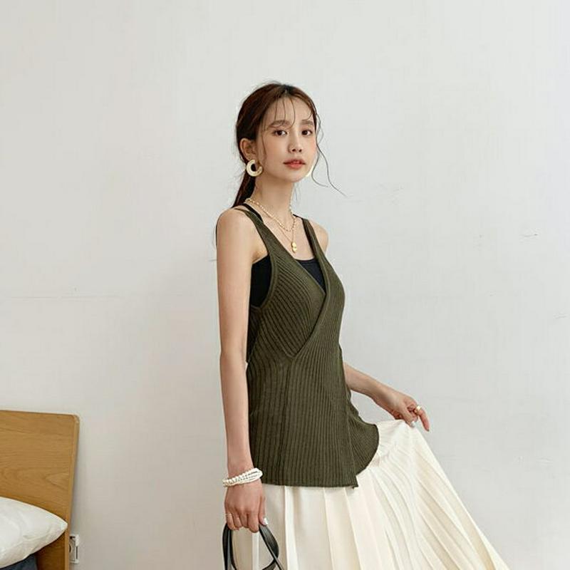 2WAYカシュクールスリーブレス・全3色・e56056 レディース 【tops】 韓国 ファッション トップス スリーブレス ノースリーブ 前後着用自由 カシュクール ユニーク 個性的 テンセル 春 夏