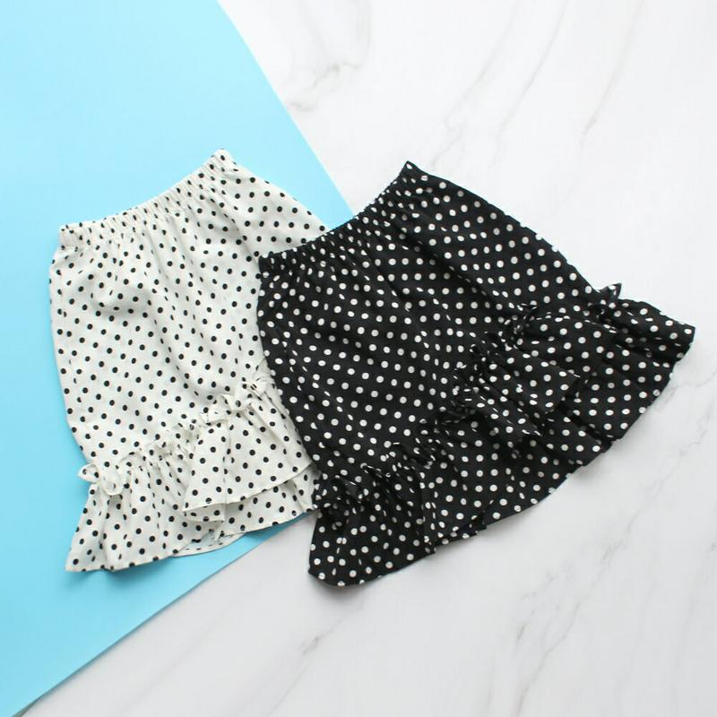 フリルヘムドットスカート p001949 キッズ 【3~8才】【sk】【韓国 ファッション ボトムス スカート ドット 水玉 柄