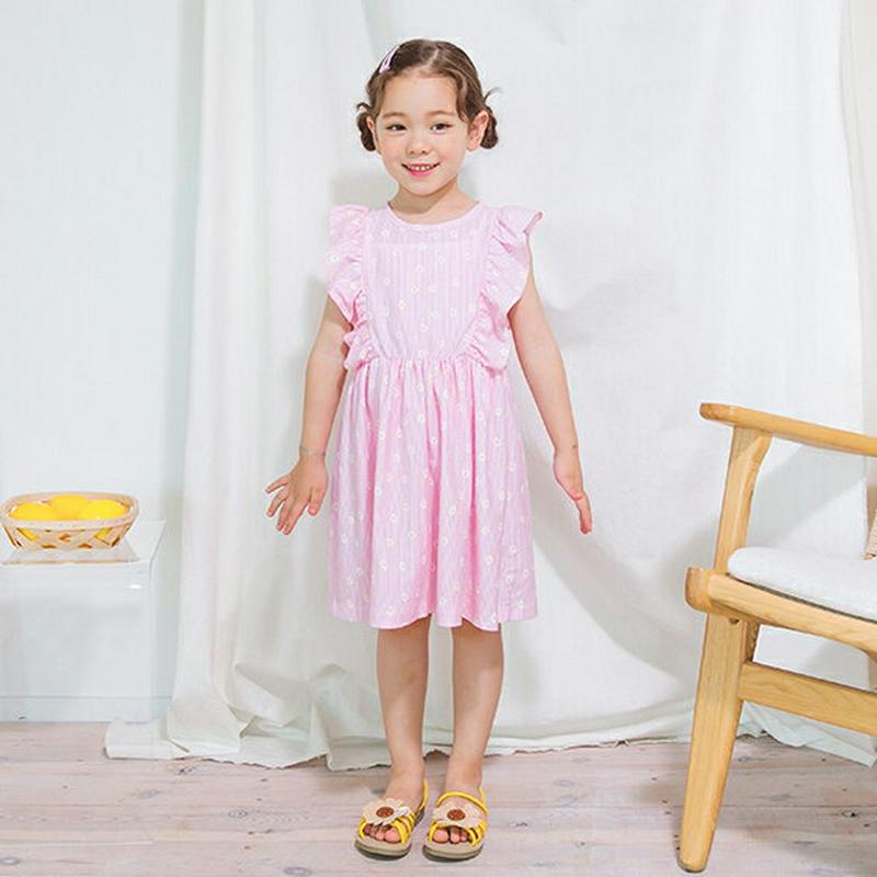 花柄ストライプフリルワンピース(ピンク)・p001928 キッズ【3~8才】【ops】【ワンピース ミディ丈 ミディワンピース 