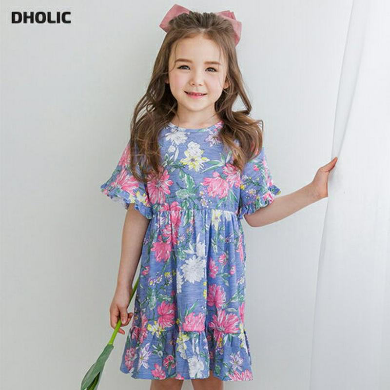 フローラルワンピース(ブルー)・p001891 キッズ【3~8才】【ops】【ワンピースミディ丈 ミディワンピース 半袖 花柄 