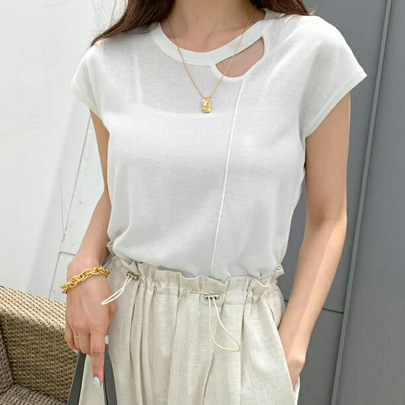 2TYPEカットアウトニット・全5色・b56013 レディース 【tops】【トップス ニット ニットトップス 半袖 ショートス