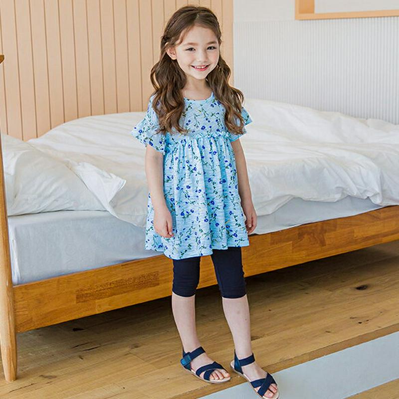パターンフレアTシャツ&レギンスSET(ブルーネイビー)・p001978 キッズ【3~8才】【set】【セットset トップス 