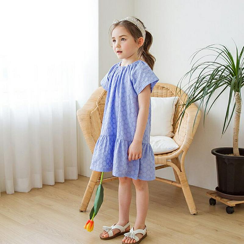 サークルパンチングワンピース(ブルー)・p001889 キッズ【3~8才】【ops】【ワンピース ミディ丈 ミディワンピース パ