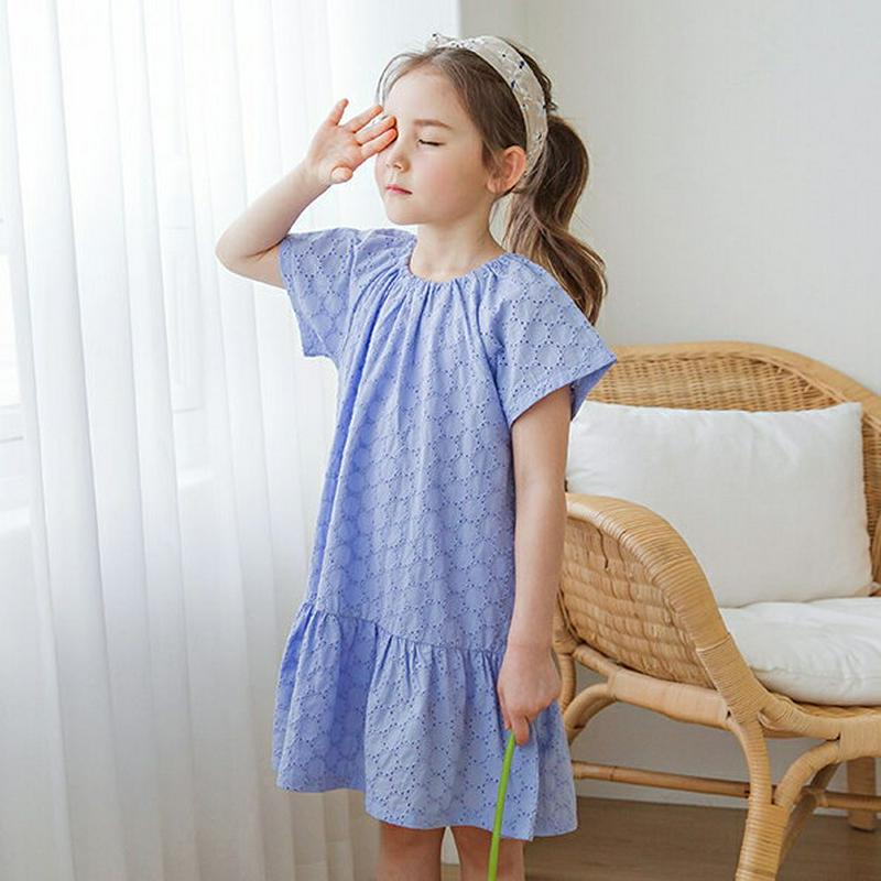 サークルパンチングワンピース(ブルー)・p001889 キッズ【3~8才】【ops】【ワンピース ミディ丈 ミディワンピース パ