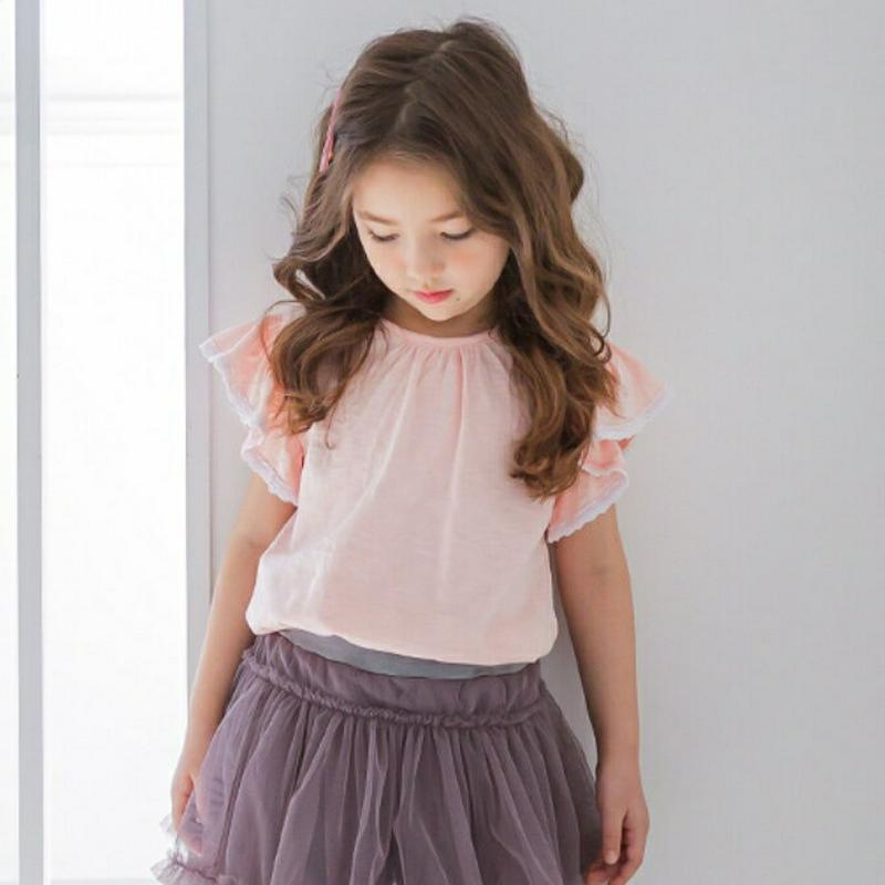 レースフリルスリーブTシャツ(ピンク)・p001972 キッズ【3~8才】【tops】【トップス Tシャツ フリル フリルスリー