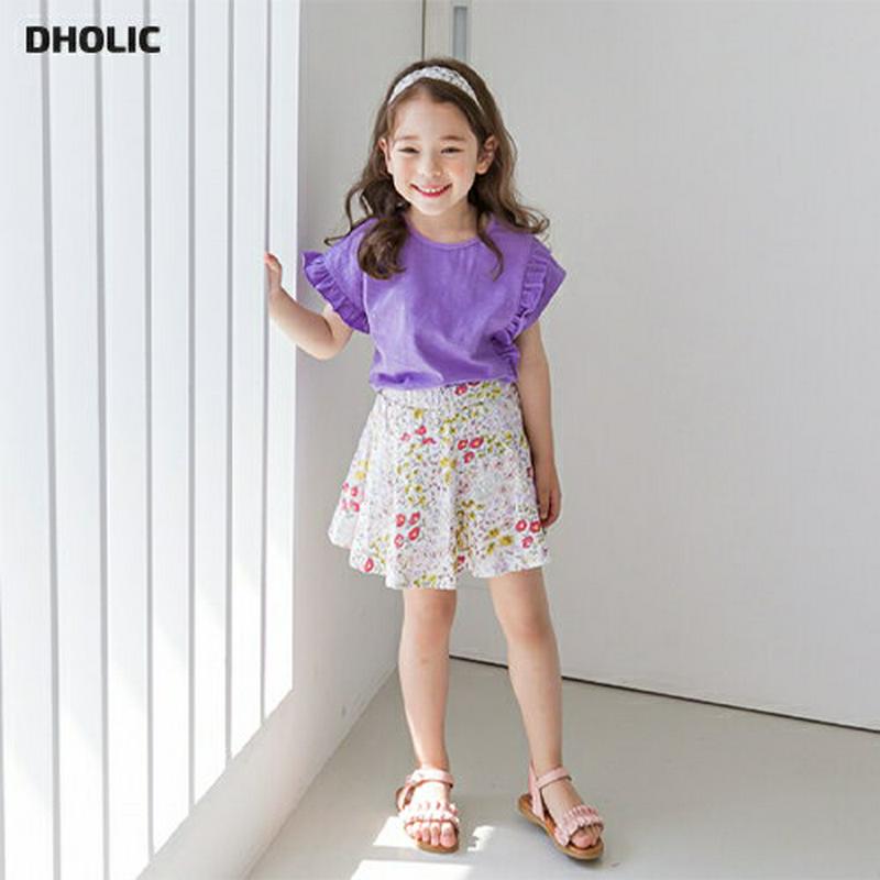 フリルTシャツ&花柄スカートパンツSET(パープル)・p001989 キッズ【3~8才】【set】【セット set トップス T