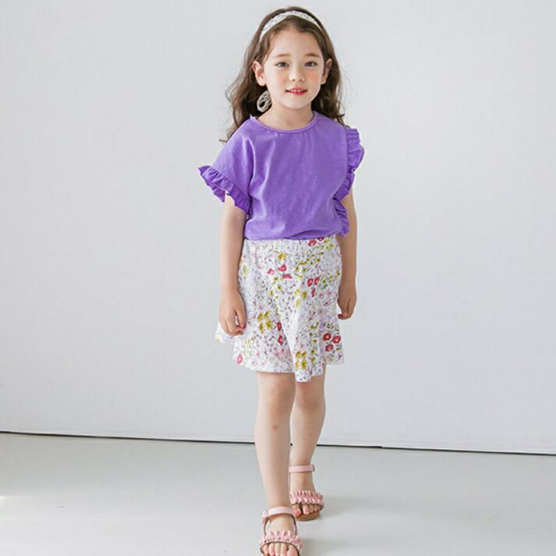 フリルTシャツ&花柄スカートパンツSET(パープル)・p001989 キッズ【3~8才】【set】【セット set トップス T