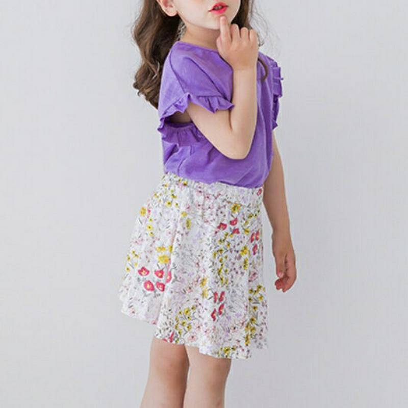 フリルTシャツ&花柄スカートパンツSET(パープル)・p001989 キッズ【3~8才】【set】【セット set トップス T