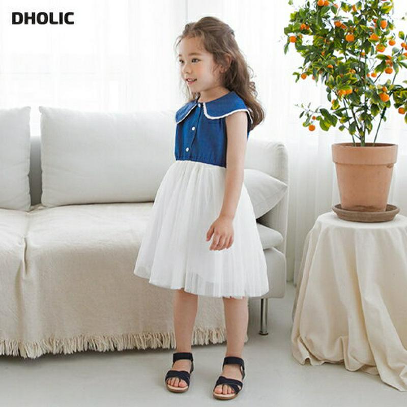 ワイドカラーチュール切替ワンピース(ブルー)・p001868 キッズ【3~8才】【ops】【ワンピース ミディ丈 ミディワンピー