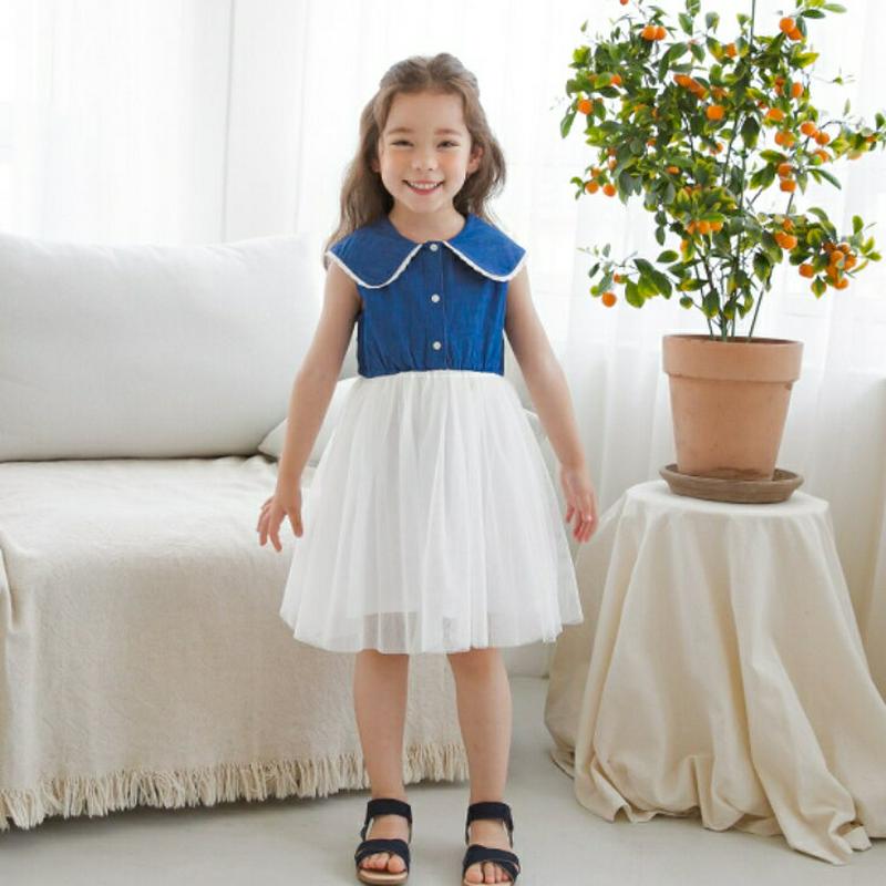 ワイドカラーチュール切替ワンピース(ブルー)・p001868 キッズ【3~8才】【ops】【ワンピース ミディ丈 ミディワンピー