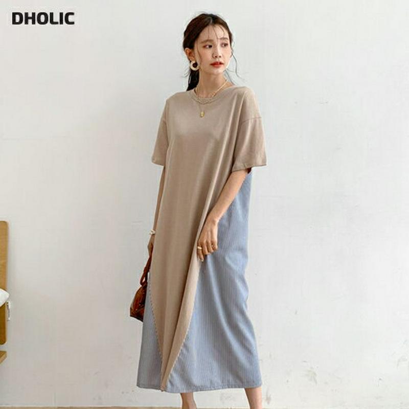 ストライプコントラストワンピース・全4色・b56085 レディース 【ops】【ワンピース ロング ロングワンピース 半袖 ハー