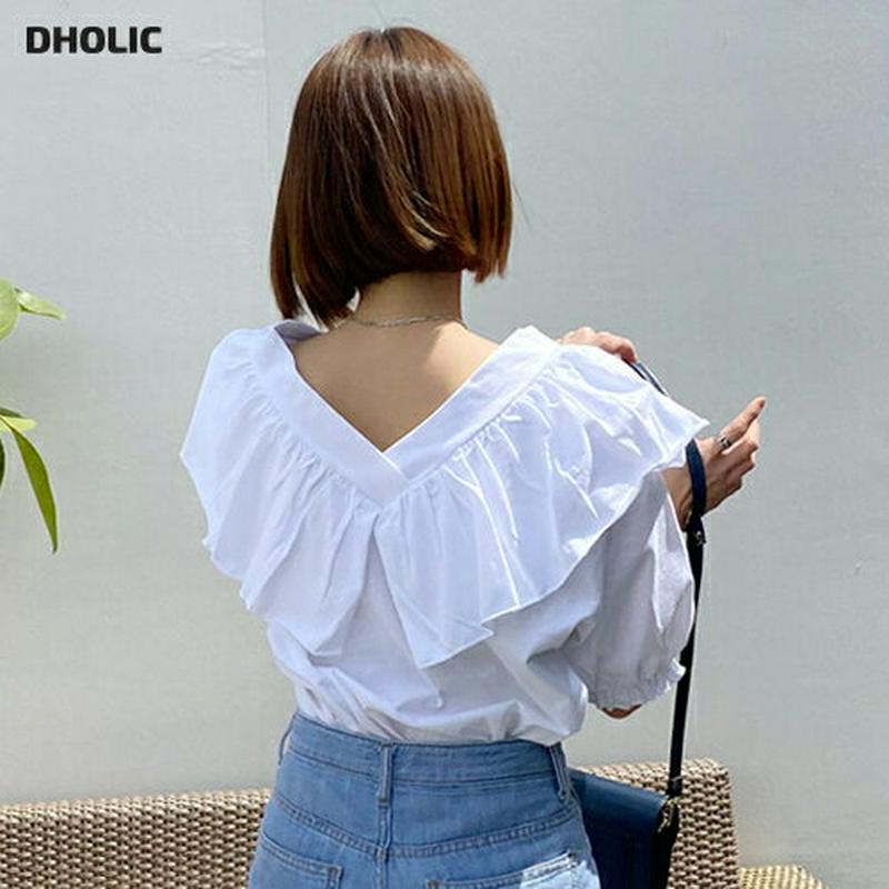 ラッフルVネックTシャツ・全3色・b56018 レディース 【tops】【トップス Tシャツ ラッフル Vネック 半袖 ハーフス
