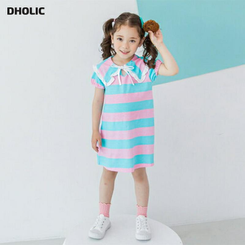 ワイドカラーボーダーワンピース(ピンク)・p001998 キッズ【3~8才】【ops】【ワンピース ミディ丈 ミディワンピース 