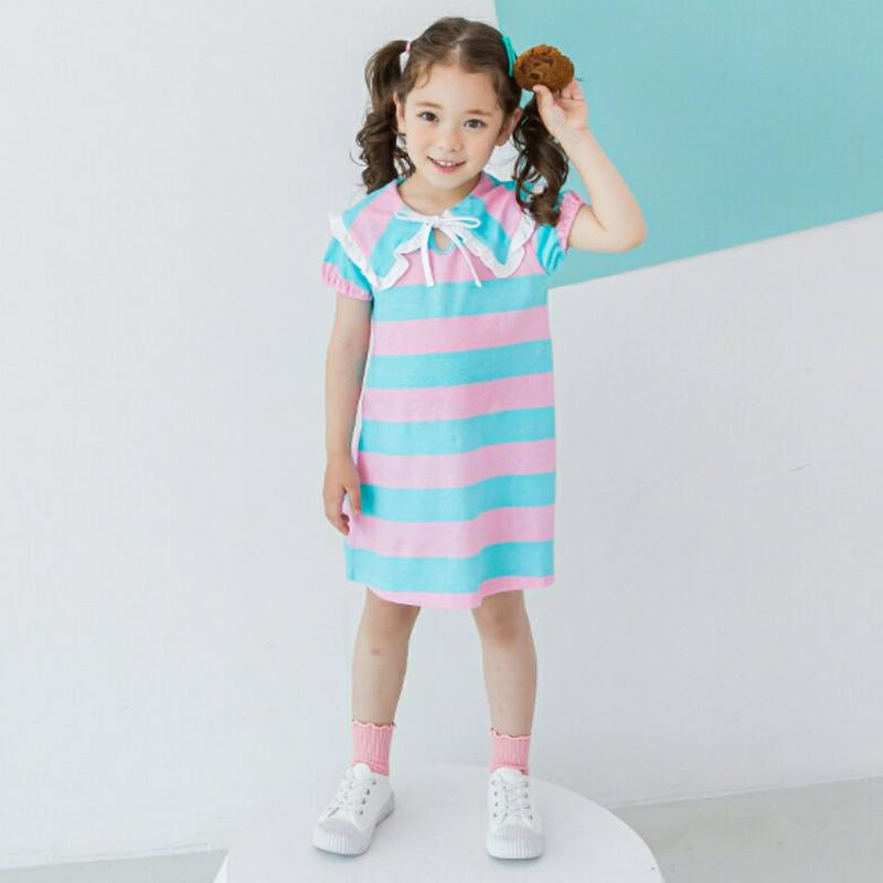 ワイドカラーボーダーワンピース(ピンク)・p001998 キッズ【3~8才】【ops】【ワンピース ミディ丈 ミディワンピース 