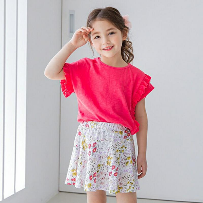 フリルTシャツ&花柄スカートパンツSET(ピンク)・p001974 キッズ【3~8才】【set】【セット set トップス Tシ