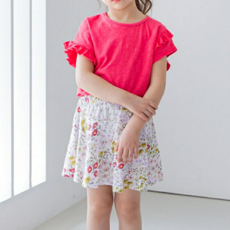 フリルTシャツ&花柄スカートパンツSET(ピンク)・p001974 キッズ【3~8才】【set】【セット set トップス Tシ