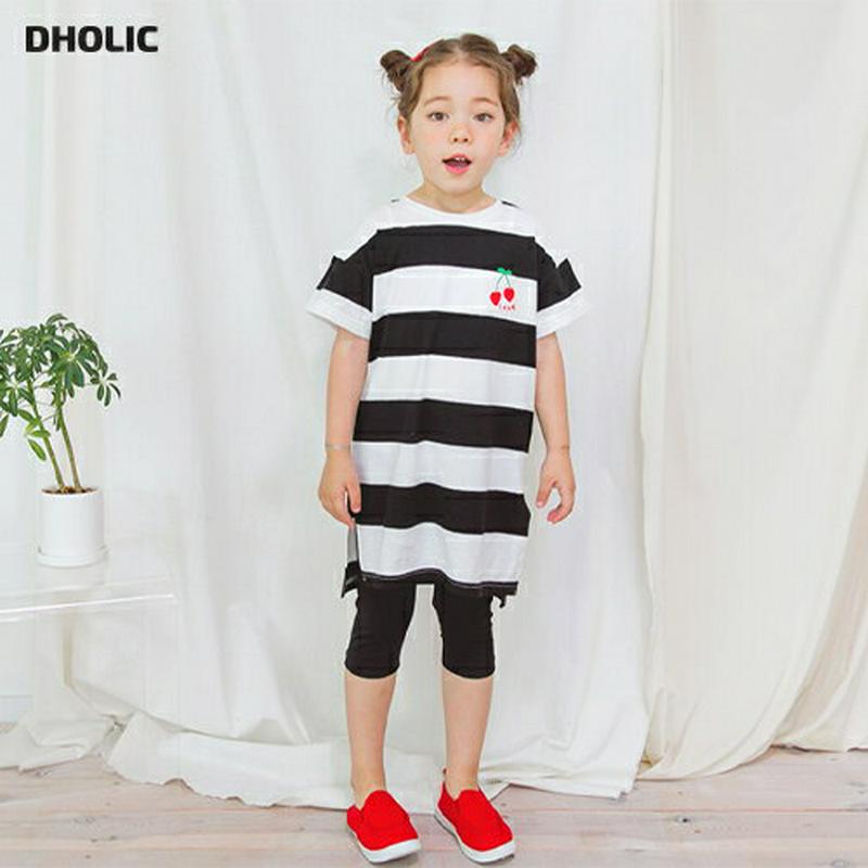 チェリーボーダーTシャツ&レギンスSET(ブラック)・p002010 キッズ【3~8才】【set】【set セット トップス T