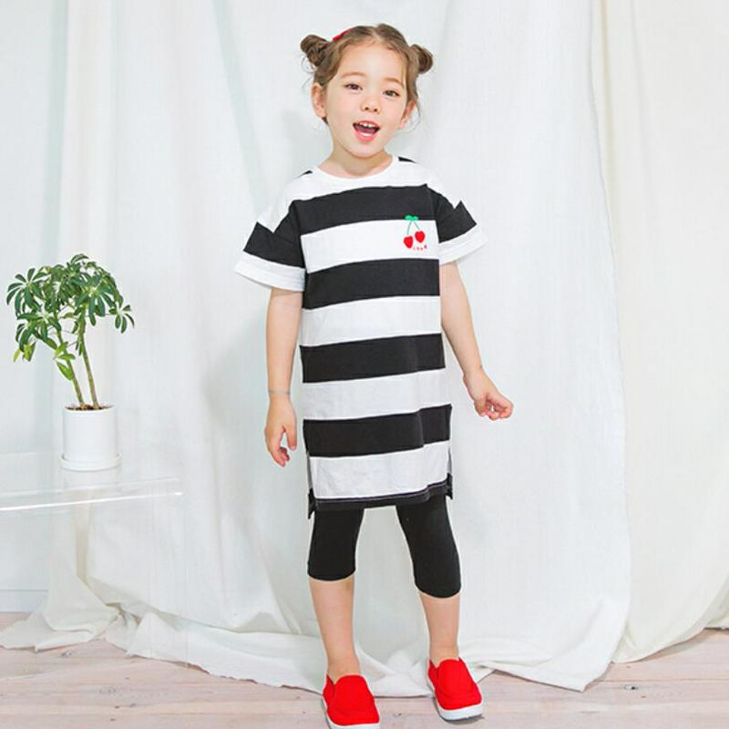 チェリーボーダーTシャツ&レギンスSET(ブラック)・p002010 キッズ【3~8才】【set】【set セット トップス T