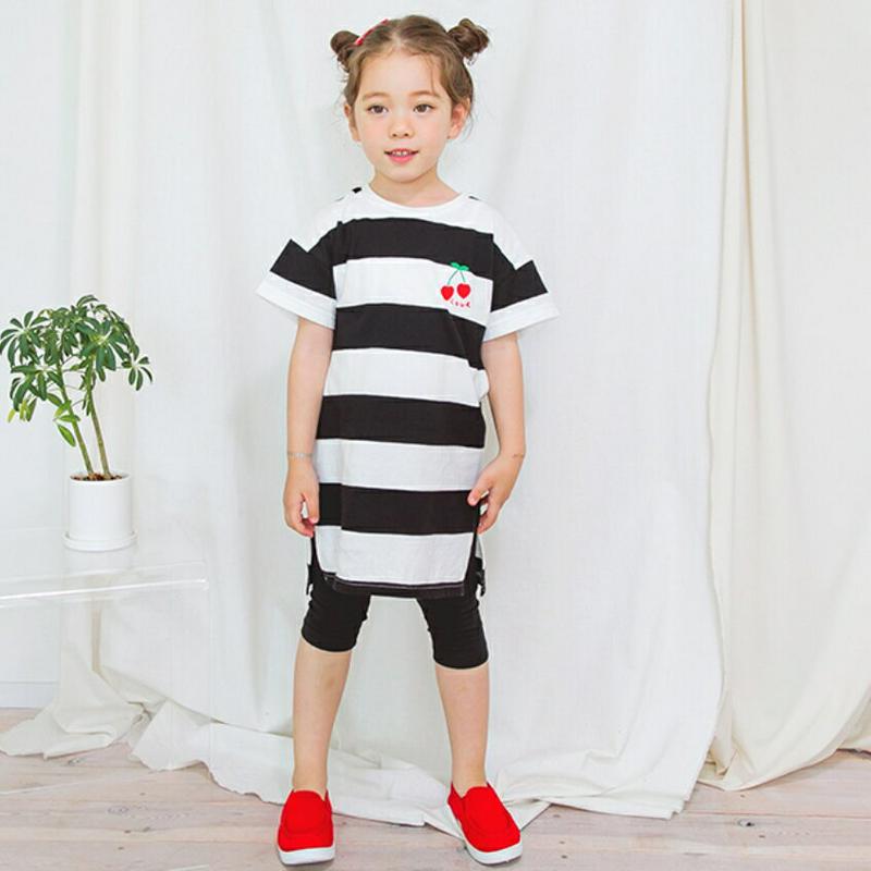 チェリーボーダーTシャツ&レギンスSET(ブラック)・p002010 キッズ【3~8才】【set】【set セット トップス T