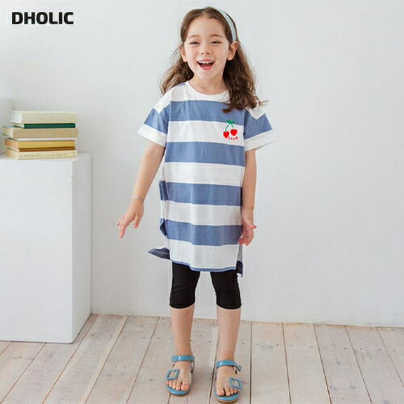 チェリーボーダーTシャツ&レギンスSET(ブルー)・p002011 キッズ【3~8才】【set】【set セット トップス Tシ
