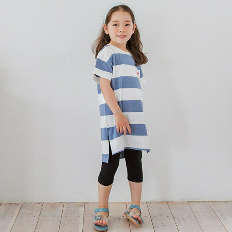 チェリーボーダーTシャツ&レギンスSET(ブルー)・p002011 キッズ【3~8才】【set】【set セット トップス Tシ