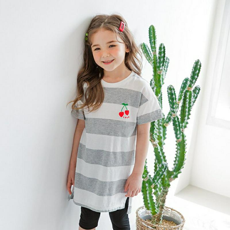 チェリーボーダーTシャツ&レギンスSET(グレー)・p001935 キッズ【3~8才】【set】【set セット トップス Tシ