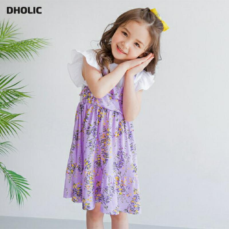 フレアスリーブドッキングワンピース(パープル)・p001930 キッズ【3~8才】【ops】【ワンピース ミディ丈 ミディワンピ