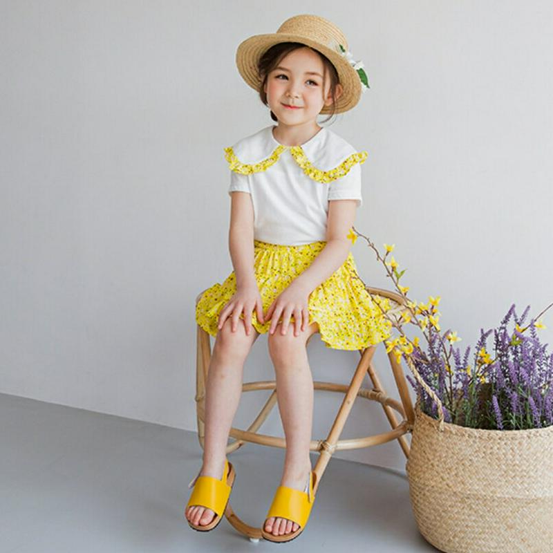 花柄ワイドカラーTシャツ&スカートSET(イエロー)・p001932 キッズ【3~8才】【set】【セットアップ setup ト