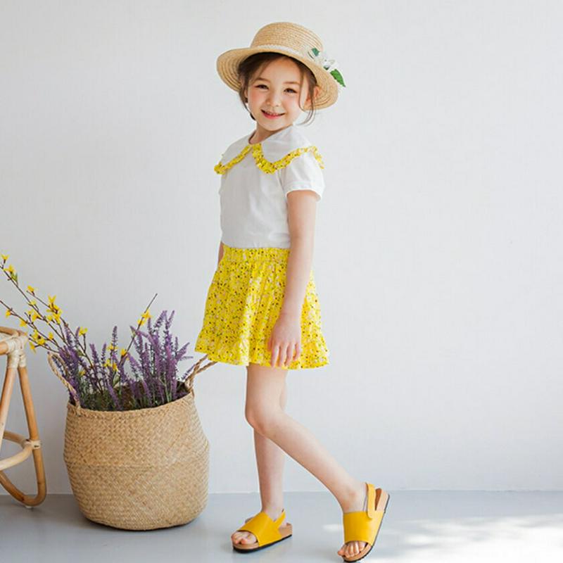 花柄ワイドカラーTシャツ&スカートSET(イエロー)・p001932 キッズ【3~8才】【set】【セットアップ setup ト